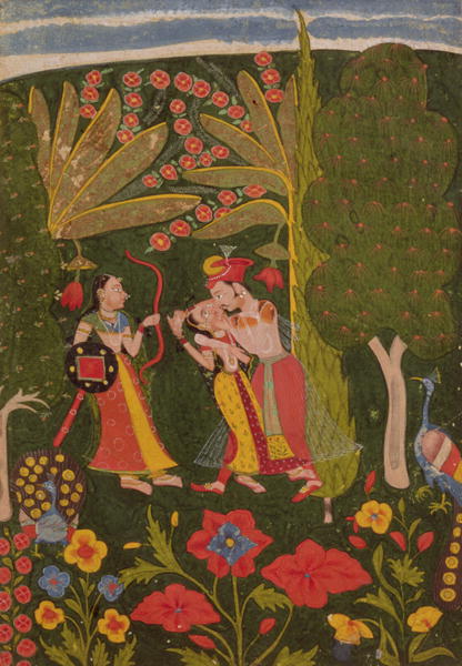 Lovers Embracing In A Forest - Unknown Artist, Bundi School, c.1650